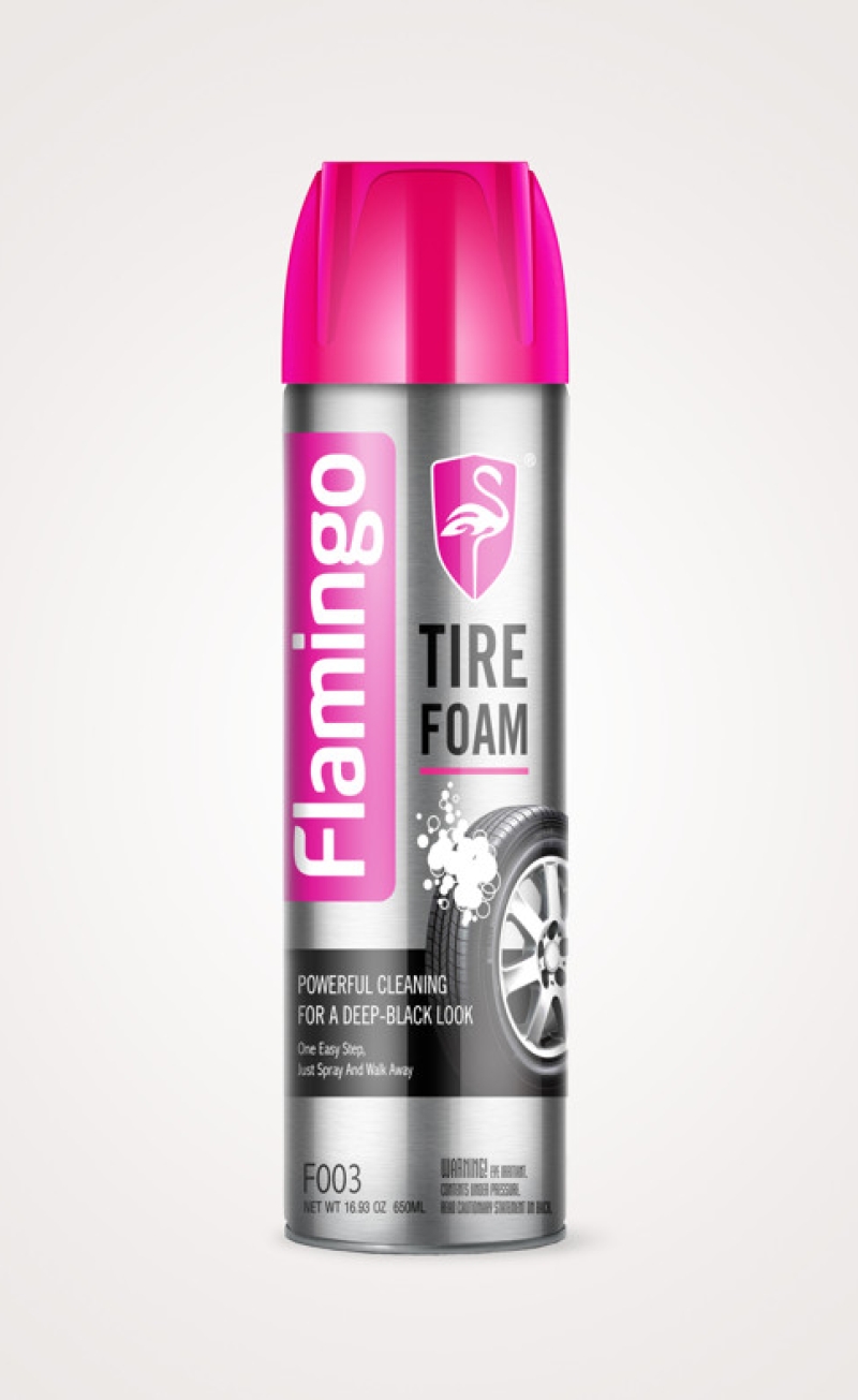 FLAMINGO Rửa và dưỡng lốp không chạm + phục hồi nhựa nhám F003 TIRE FOAM 4IN1 650ml