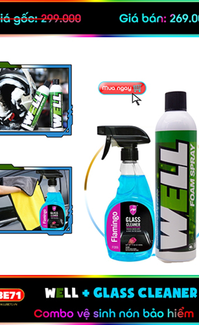WELL + Glass Cleaner F086 -  Combo vệ sinh nón bảo hiểm đa năng